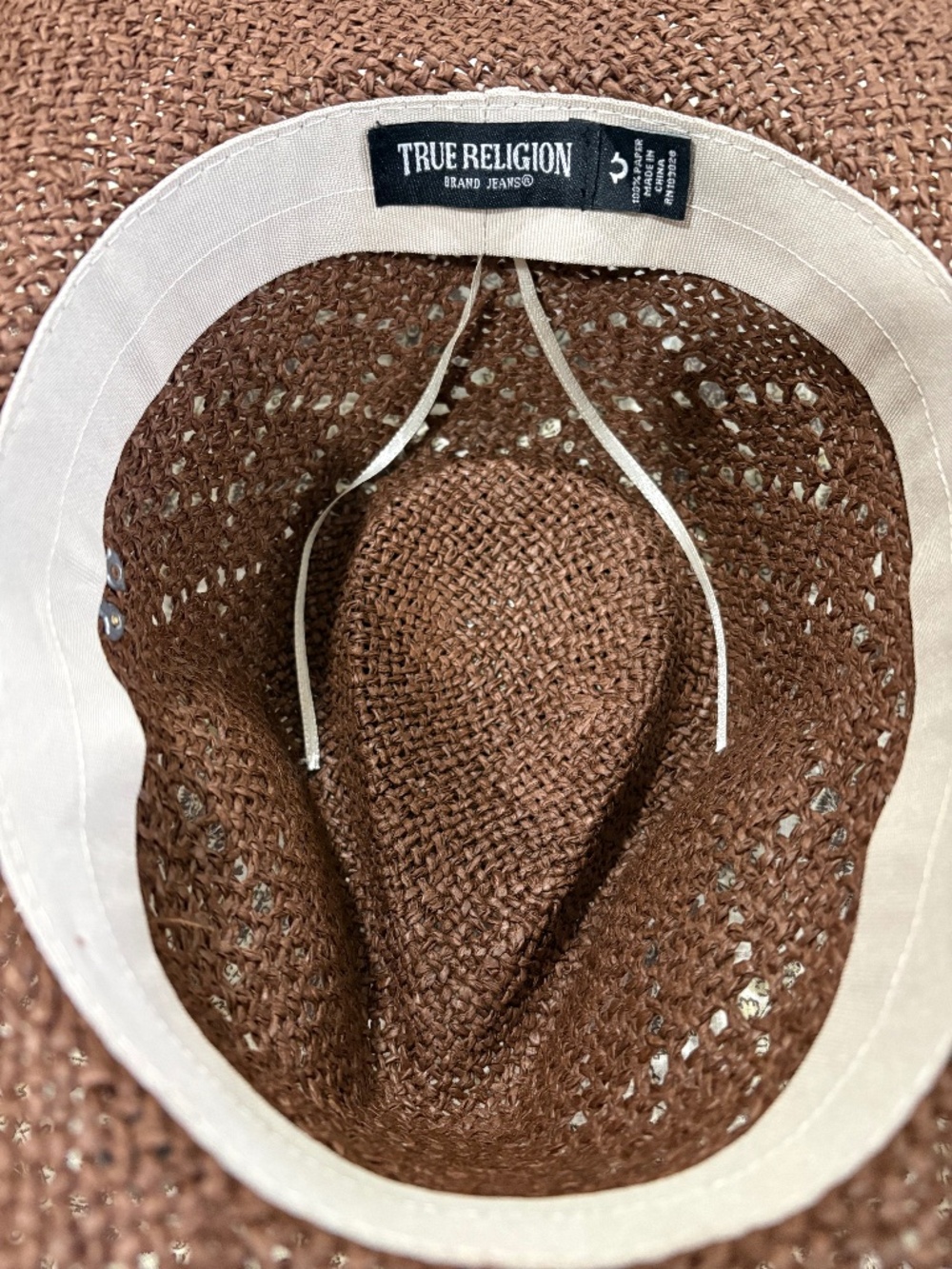 True Religion Brown Woven Western/Beach Straw Hat w/Adjustable Band - Picture 3 of 5